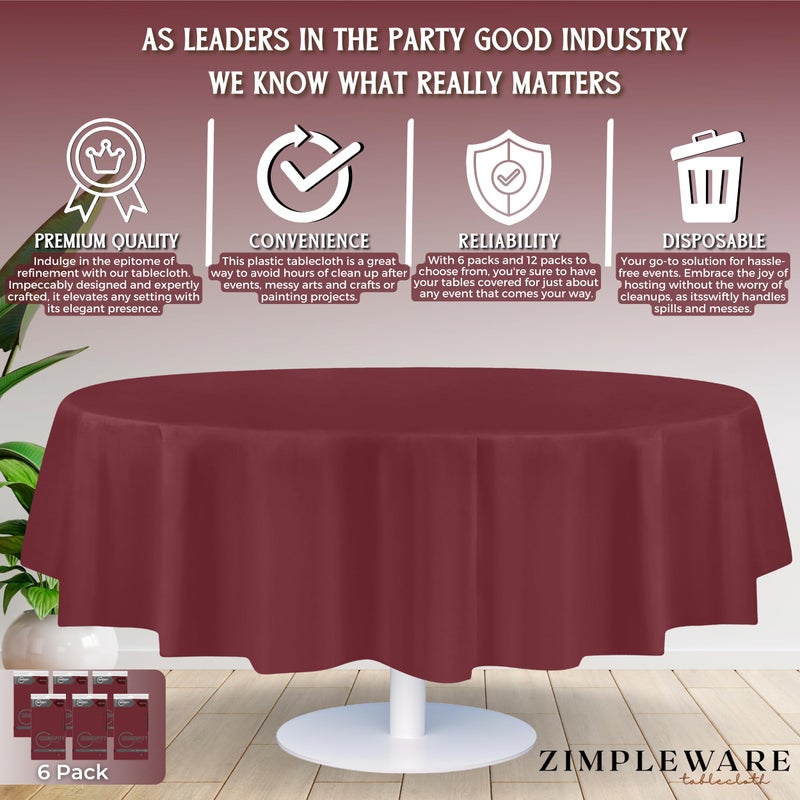ZIMPLEWARE Premium Burgundy Plastic Table Cloth Disposable (6 Pack) Round Tablecloth (84in) Party Table Cloths Disposable, Perfect Table Cloth Round Cover for Any Table Up to 6 Feet - Image 3